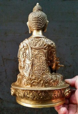 Tibetan Buddhis shakyamuni Old bronze buddha dragon statue 20cm 3