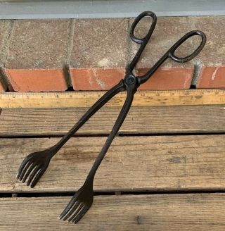 Vintage Cast Iron Stove Coal Tongs Claw Fireplace Tool