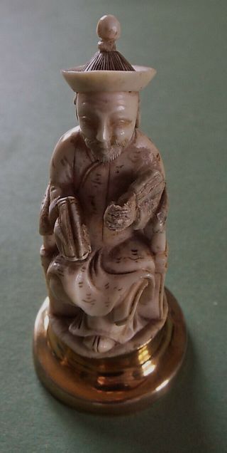 Antique Netsuke - Like Bone Carving Of Seated Chinese Mandarin Official