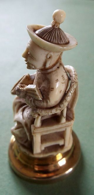 Antique Netsuke - like bone carving of seated Chinese Mandarin Official 2