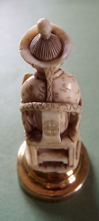Antique Netsuke - like bone carving of seated Chinese Mandarin Official 3