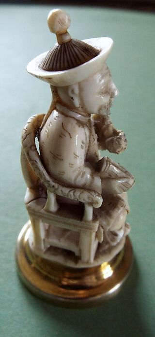 Antique Netsuke - like bone carving of seated Chinese Mandarin Official 4