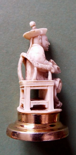 Antique Netsuke - like bone carving of seated Chinese Mandarin Official 5
