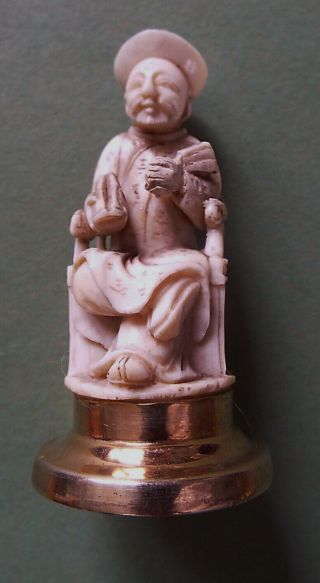 Antique Netsuke - like bone carving of seated Chinese Mandarin Official 6