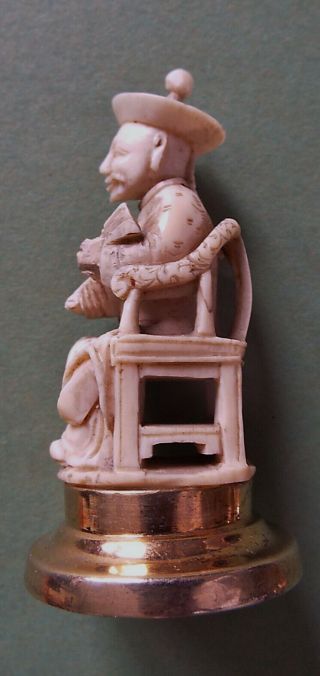 Antique Netsuke - like bone carving of seated Chinese Mandarin Official 7