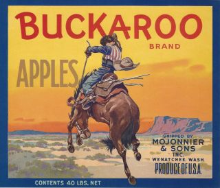 Rare Old 1940 Bucking Bronc " Buckaroo Brand " Label Wenatchee Washington