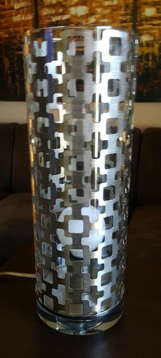 Mid - Century Styled Acrylic/Glass/Stainless Steel Table Accent Cylinder Lamp 4