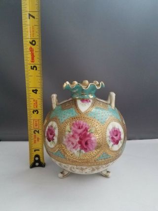Gorgeous Antique Footed Two - handled Hand - painted Porcelain Vase Signed 2