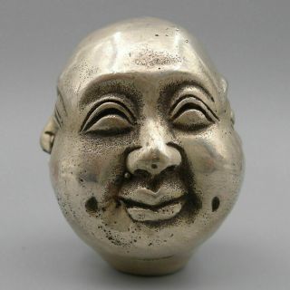 Natural Tibetan Silver Head Statue Decor Hand Carved Pleasure Anger Sorrow Joy