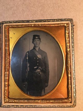 Double Armed Civil War Union Private Killed In Action 1863 Sixth Plate Tintype