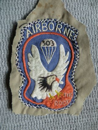Rare Ww2 503rd Airborne - The Rock - Sleeve Patch - 4 " X2 3/4 " - Theater Made?