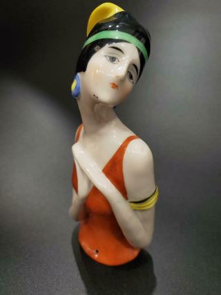 Antique German Porcelain Flapper Half Doll Art Deco 5.  25 " Tall