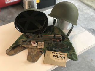 Rare 1965 Vietnam War M1 Helmet Complete Mitchell Pattern Cover All Correct Real
