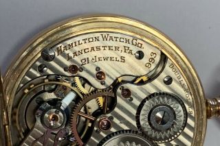 Hamilton 21 Jewel Grade 993 16 Size Open Face Pocket Watch 14K Gold Running 10