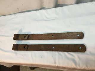 Antique Hand Forged Iron Barn Door Strap Hinges 17” Long X 1.  5 In Pair