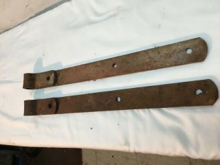 Antique Hand Forged Iron Barn Door Strap Hinges 17” Long x 1.  5 in Pair 3