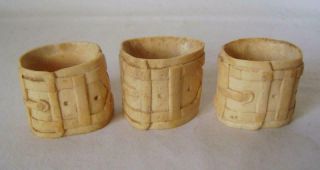 Antique Set Of 3 Napkin Rings: Hand Carved In Cattle Bone: Monograms & Buckles