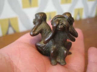 Japanese Meiji Style Bronze Okimono Of 3 Wise Monkeys Mizaru Kikazaru Iwazaru