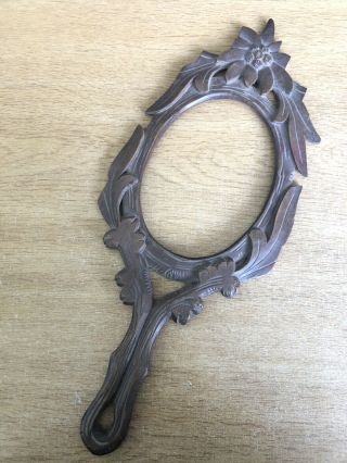Antique Carved Wooden Handheld Frame Possibly For A Vanity Mirror