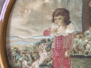 Georgian silk work picture of young boy with dog - hand painted head and hands 2