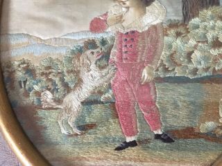 Georgian silk work picture of young boy with dog - hand painted head and hands 3