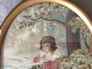 Georgian silk work picture of young boy with dog - hand painted head and hands 4