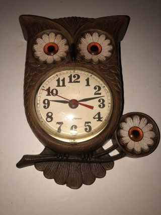 Rare Vintage 1975 Haven Quartz Owl Clock,  Burwood Products Co.  Model 1343