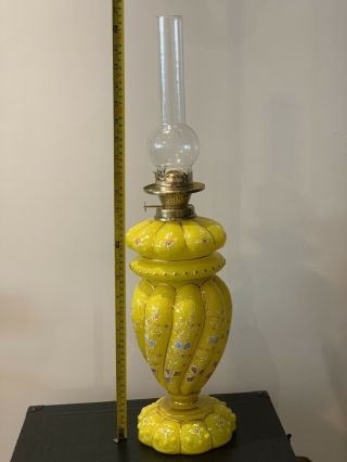 Hand Painted Opaline Glass Oil Lamps In No:1 Of The Pair