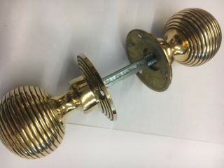 1 Pair Brass Beehive Door Handles Antique Style Reeded Mortice Brass Door Knob