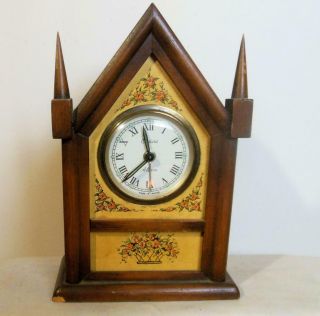 Vintage Endura Alarm Clock Wood Case Wind - Up 7 Inch Made In France