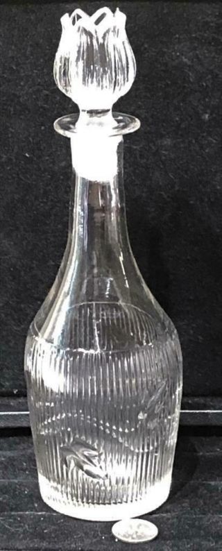 Antique Sandwich Glass " Ribbed Ivy " Cordial Decanter,  Tulip Stopper,  C.  1855