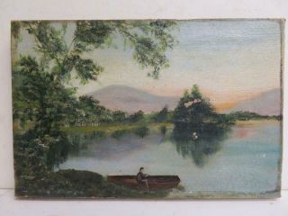 Really Old Painting Oil On Canvas Man In A Boat