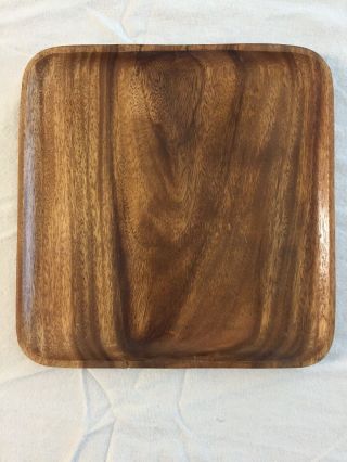 Vintage Wooden Dinner Plate Dish Square Circa 1950s Teak Acacia Wood? 12” Eco