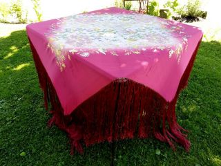 Antique Silk Embroidered Piano Shawl,  Hand Knotted 18 