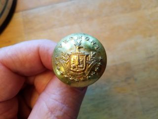 Antique/vintage Vermont State Seal Coat Button Brass 1 - 1/8 " Dia.