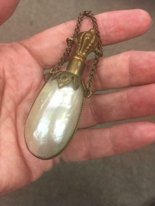 Antique Victorian Mother Of Pearl Scent Bottle Chatelaine 2.  75 " Rare