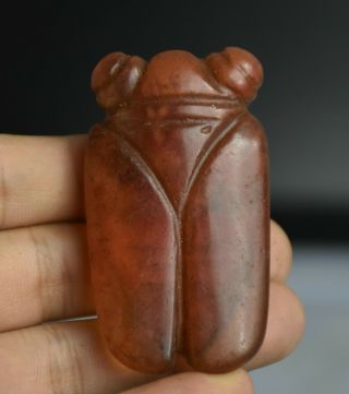 2.  6 " Old Chinese Hongshan Culture Red Crystal Carved Cicada Birds Pendant Amulet