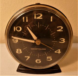 Vintage Art Deco Westclox America Ii Alarm Clock In Brown Metal Black Face