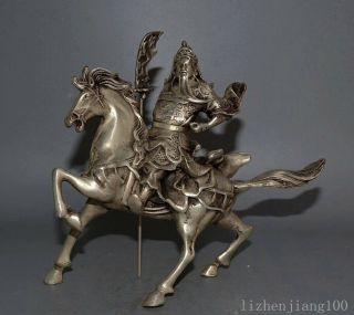 Collectable China Tibet Silver Hand Carve Figure Guan Yu Precious Vivid Statue