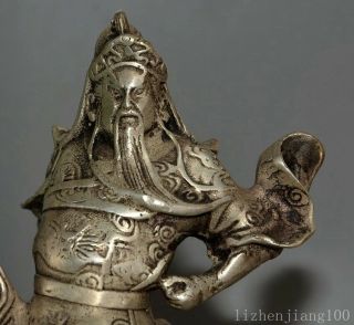 Collectable China Tibet Silver Hand Carve Figure Guan Yu Precious Vivid Statue 4