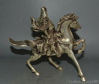 Collectable China Tibet Silver Hand Carve Figure Guan Yu Precious Vivid Statue 5