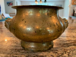 Chinese Bronze Censer Bowl With Lion Handles