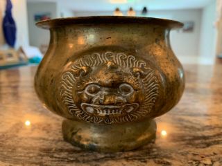 Chinese Bronze Censer Bowl with Lion Handles 2