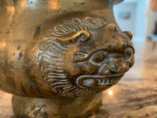 Chinese Bronze Censer Bowl with Lion Handles 3