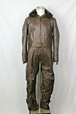 World War 2 Navy Leather Heated Flight Suit By Colvinex Size 42