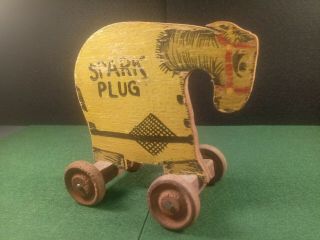 Spark Plug Barney Google Pull Toy Wooden Horse Vintage