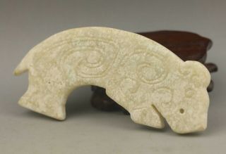Chinese old natural jade hand - carved dragon pendant 3.  9 inch 2