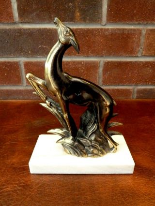 French Vintage/art Deco Large Bronzed Spelter Deer On Marble Base