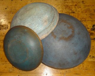 3 Antique Dough/wooden Bowls - Blues - Primitive Painted Rimmed Bowl