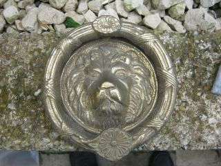 Large Vintage Brass Lions Head Wreath Door Knocker,  6 " Diam